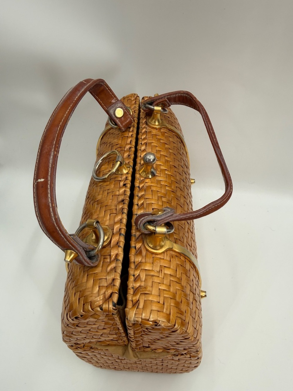 Vintage Rodo Italy Woven Wicker Straw Top-Handle Bag in Tan with Brown Handles - Picture 14 of 14